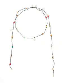 Holiday Forest-Themed Beaded Long-Length Fringed Faux Pearl Necklace. Colorful Round Beads Woven Jewelry For Women. - Multicolor - View 6