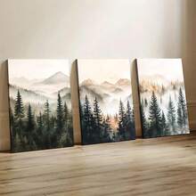 3件組無框裝飾藝術風格山脈風景畫布牆飾套裝－現代經典防水葉紋繪畫，適用居家、辦公室與咖啡廳裝飾，室內使用，四季皆宜 - A - 查看 4