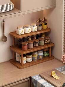 1 pieza Estante de almacenamiento de cocina de bambú multicapa, estante de especias de cocina de gran capacidad, organizador de escritorio multinivel multifuncional, estante de almacenamiento de frascos de condimentos, frascos de aperitivos, adecuado para encimera de cocina, encimera de baño, almacenamiento en mesa de aparador - Multicolor - Ver 11