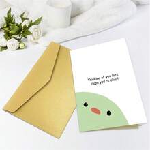 1PC Cute Minimalist "Thinking Of You Lots Hope You're Okay" Greeting Card, Peeking Green Cute Face Design, Sweet Get Well Encouragement Gift Card - Multicolor - View 10