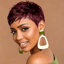 1B Black, 1B27, 1B30 Colorful Brazilian Human Hair Short Pixel Wig, Suitable For Daily Fashion Layered Short Hair With Bangs, No Front Band, Ready-To-Wear Human Hair Wig - Multicolor - View 14