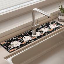 1pc Halloween Cute Ghost Design, Non-Slip Rubber Faucet Water Absorbent Mat, Bathroom Faucet Splash Guard, Mud Guard, Moisture-Proof Non-Slip Faucet Pad, Kitchen Countertop Accessory. Protect Your Kitchen Countertop. - Multicolor - View 5