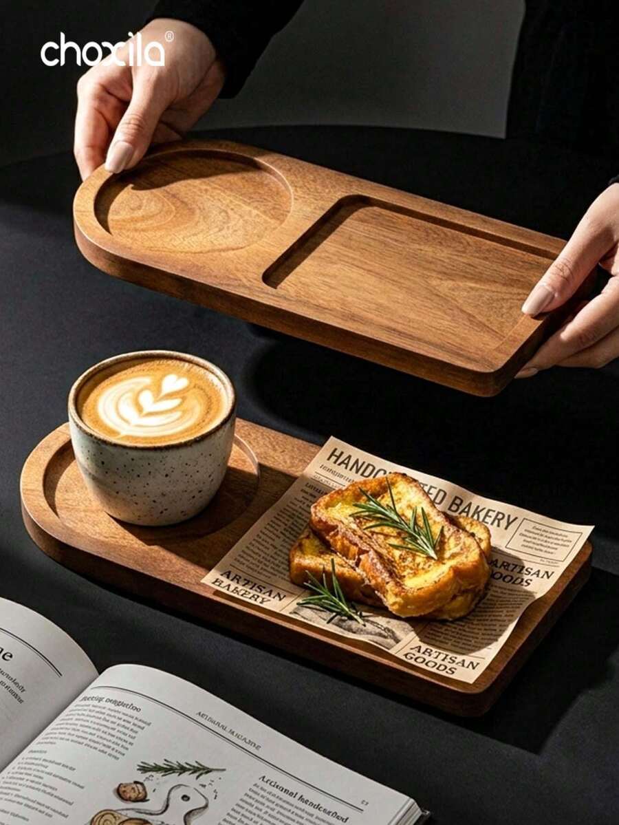 choxila 1pc 27x12cm Natural Walnut Wood Tray, Modern Design, Rectangular Minimalist Deep Bowl Wooden Plate, Suitable For Breakfast, Coffee, Snacks, Condiments, Perfect For Afternoon Tea, Family Gatherings, Tea Parties And Daily Use