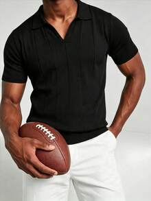 ZYNTH BALENO Men's Summer Striped Airplane Collar Short Sleeve Sweater, Suitable For Outdoor Sports And Gym Workouts - Black - View 4