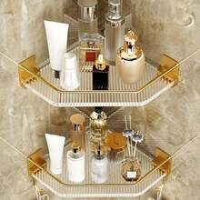 1/2pcs Bathroom Corner Shelf, No-Drill Adhesive Installation, Space-Saving Storage Rack, Easy To Install, Durable Rust-Proof Structure, Suitable For Home Decor, Room Decor, Bathroom Accessories And Bathroom Storage - Multicolor - View 1