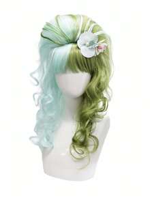 anxin Two Tone Split Color Tall Beehive Curly Wig Flat Bang Synthetic Fiber With Flower Accessory For Gothic Witch Halloween Women Cosplay Wig - Multicolor - View 12