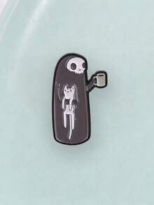 Grim Reaper Holding Cat & Coffee Enamel Pin Dark Cartoon Brooch Gothic Decor Badge - Dark Grey - View 6