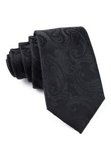 ZLQ&GOU 1 PC 7cm Black Polyester Paisley Flower Men's Tie, Premium Dark Pattern Polyester Jacquard Tie, Textured Neck Accessory, Suitable For Wedding And Business Formal Wear - Black - View 1