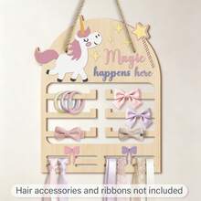 1pc 2D Flat Wooden Cartoon Pattern Wall-Mounted Nursery Storage Rack, Wall-Hanging Hair Accessory Storage Box, Room Wall Hair Clip Display Rack, Multi-Functional Storage Shelf, Can Store Hair Ties, Hair Clips And Headbands, Fashion Home Decor (Other Items Not Included) - Mustard Yellow - View 4