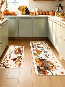 1/16Pcs Hello Fall Theme Doormat, Thanksgiving Door Mat, Printed With Nordic Faceless Gnome, Pumpkin, Maple Leaf Patterns, Autumn Harvest Festival Decor Mat, Welcome Kitchen Rug, Dirt-Resistant Floor Mat, Autumn Party Decoration - Multicolor - View 4