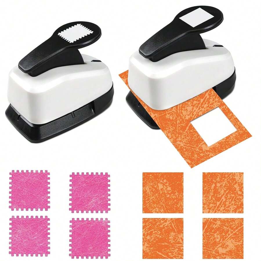 1pc Stamp Punch, Square Hole Punch, 1 Inch Paper Punch, 2 Hole Punch, Punch For Scrapbooking Projects - Multiple Styles - View 1
