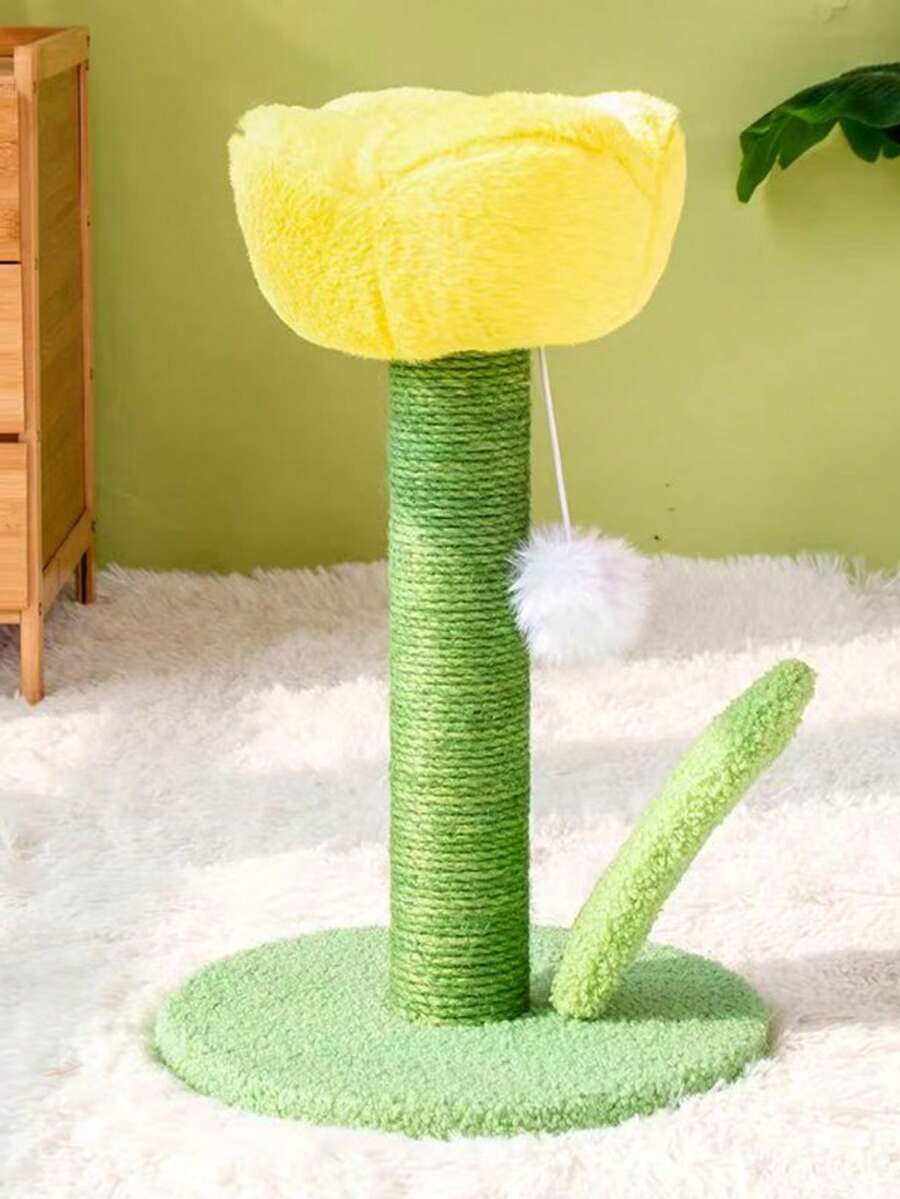 1 pieza Poste rascador para gatos con forma de tulipán, tabla rascadora para gatos con cuerda de sisal - tulipanes amarillos - Ver 1