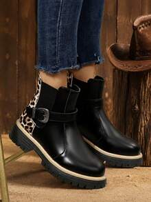 Sepatu Bot Fashion Wanita, Sepatu Bot Chelsea dengan Gesper Samping Elastis - Hitam - View 6