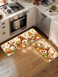 1/16Pcs Autumn Theme Doormat, Thanksgiving Door Mat, Printed With Nordic Faceless Gnome, Pumpkin, Maple Leaf, Berry Pattern, Autumn Harvest Festival Decor Mat, Welcome Kitchen Rug, Dirt-Resistant Floor Mat, Autumn Party Decoration - Multicolor - View 6