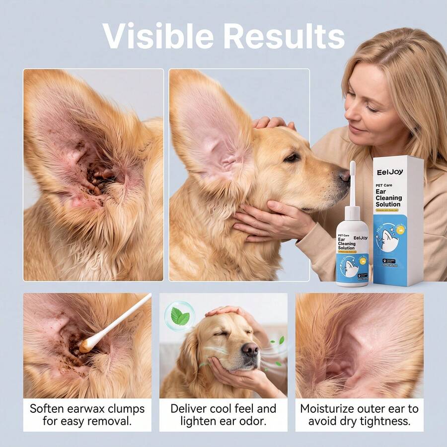 Universal Pet Ear Cleaner, Gentle Cleaning Of Pet Ear Wax, Refreshing And Comfortable Ear Cleaning Solution - Blue and White - View 1