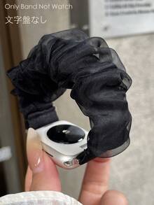 適用於 錶帶 38/40/41/42/44/45/46/49/S11-42mm，女款黑色抓皺式錶帶，柔軟彈性替換腕帶，適合 Series 11 10 9 8 7 6 5 4 3 2 1 Ultra 智慧手錶配件，日常休閒穿搭，教師、返校適用，雙層網格設計，經典百搭，時尚休閒 - 黑色 - 查看 8