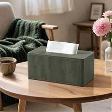 Deep Green Striped Wooden Tissue Box, Rectangular, Suitable For Car, Living Room, Bedroom And Bathroom Home Decor - Multicolor - View 4