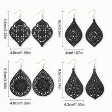 4 Pairs Bohemian Vacation Style Vintage Hollow Carved Black Wooden Pendant Earrings - Gold Hoop Earrings - View 3