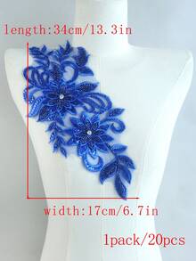 Aplikasi Bordir 3D Warna-warni dengan Manik-manik dan Rhinestones, Aksesori Gaun Pengantin, Patch Bordir Kostum Pertunjukan DIY dari Renda Jala, Panjang: 31CM/Lebar: 16CM - safir - View 9