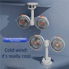 OBOVAY Dual-Head Clip-On Circulating Fan, Built-In 800mAh Rechargeable Battery, 3-In-1 Clip/Wall-Mount/Desktop Use, Adjustable Dual Fan Heads, Suitable For Dorm, Office, Stroller, RV, Camping, Bedroom, Rental Apartment - Clip-on & Desk Combo - View 2