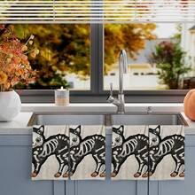 2/4/48pcs Halloween Series Black Cat Skeleton Pattern Printed Kitchen Towels - Super Soft, Highly Absorbent Polyester Dishcloths And Hand Towels, Perfect For Holiday Decor, Kitchen Decor, Party Decor - Multicolor - View 4