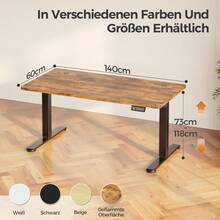 Devoko Height-Adjustable Electric Desk, Sit-Stand Desk With LED Control Panel, 2 Memory Heights, 73-118 Cm Height Adjustment, T-Steel Frame, 70 Kg Load Capacity, 100-180 Cm, Black/White/Beige/Rustic Wood - Fire Pattern - View 17