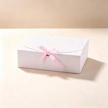 1/8/16pcs White Foldable Paper Gift Boxes 10.6*7.8*3.1 Inches With Pink Satin Bow Ribbon, Bridesmaid Invitation Packaging Box, Suitable For Wedding, Bridal Shower, Baby Shower Party Favors - View 4