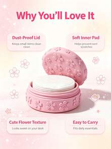 3D Embossed Cherry Blossom Cotton Pad Storage Box With Dust Cover, Cute Aesthetic Makeup Organizer, Desktop Sponge Jewelry Storage Box, Bathroom Countertop Organizer, Sweet Desktop Decor, Creative Holiday Gift For Girls - Multicolor - View 2