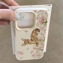 1件白色啞光極簡鏡頭保護花卉蝴蝶鹿圖案手機殼，適用於 iPhone 16 Pro Max/17/16/15/14 Plus/13/12/11/Air 及系列 - 彩色 - 查看 1
