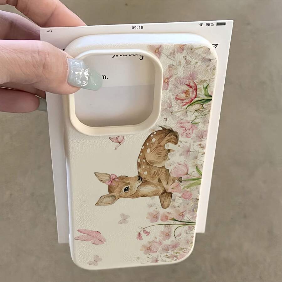 1件白色啞光極簡鏡頭保護花卉蝴蝶鹿圖案手機殼,適用於 iPhone 16 Pro Max/17/16/15/14 Plus/13/12/11/Air 及系列 - 彩色 - 查看 1