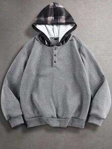 Men's Casual Minimalist Versatile Patchwork Hooded Sweatshirt Loose Fit Jacket, Spring/Autumn - Grey - View 2