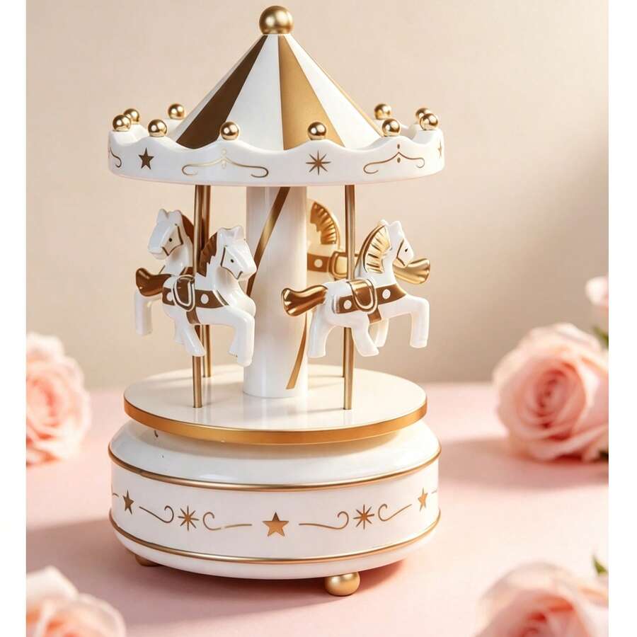 1 buah Hiasan Meja Kotak Musik Carousel Berputar Akrilik Cetak Datar 2D, Bentuk Kue, Hadiah Dekorasi Meja Natal, Dekorasi Rumah, Dekorasi Dapur, Dekorasi Kamar, Dekorasi Pesta, Kerajinan Dekoratif, Hiasan Meja, Hiasan Meja Makan - Putih - View 1