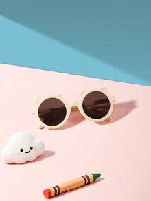 1 PC Boys Girls 3-8Y, Foldable Bear Ear Round Frame, PC Material, Cute Cartoon Style Kids Glasses, Summer Daily Travel Party With Glasses Box - Multicolor - View 3