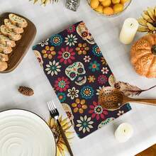 2/4/48pcs Halloween Series Candy Skull Floral Pattern Printed Kitchen Towels - Super Soft, Absorbent Polyester Dishcloths And Hand Towels, Perfect For Holiday Decor, Kitchen Decor, Party Decor - Multicolor - View 11