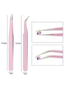 1pc/Set Stainless Steel Pink Tweezers, Suitable For Nail Art, Straight And Curved Tips, Used For Eyelash Extensions, Drawing And Picking, Nail Art Supplies, Nail Art Tools, Nail Art Accessories, Back To School, Nail Art, Nail Art Sticker Tools - Pink - View 1