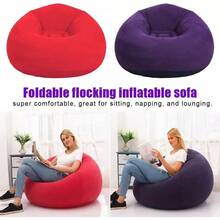 Sillón Sofá Puff Inflable Silla Aterciopelada Sofá + Bomba - Negro - Ver 7