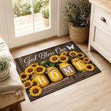 1pc Country Farmhouse Sunflower HOME Letter Print Kitchen Mat, God Bless Our Home Wood Grain Butterfly Pattern Polyester Doormat Floor Rug, Suitable For Kitchen, Entryway, Living Room, Bedroom And Home Decor - Multicolor - View 14