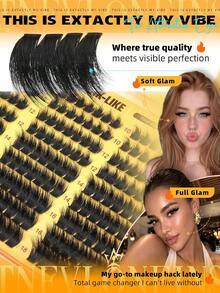 Manga Style Slim Curly Eyelash Clusters, Pointed Natural Fluffy Soft Eyelash Extensions, 10-18mm Mixed Length Lightweight DIY Cluster Lashes, Suitable For Daily Wear And Cat Eye Makeup - D - View 6