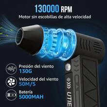 Kit Soplador de Aire Utieer 15 en 1 para Limpieza de PC, Teclado, Coche y Hogar con 130K RPM y LED - A - Ver 2