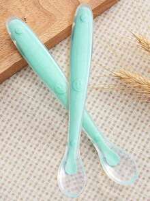 2pcs Silicone Material Infant Soft Tip Baby Feeding Spoon,  Feeding Utensils For Children (Smiling Face) - Blue - View 1