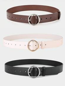 3pcs White K-Color Raised Buckle Decor Fashion Versatile Daily Use Women's Belt Set - Multicolor - View 2