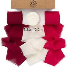 3捲 3.2米高品質手工流蘇雪紡緞帶，適用於婚禮邀請函、新娘花束、禮物包裝、DIY手工藝 - M - 查看 5
