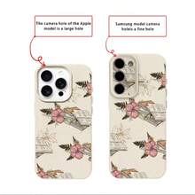1pc TPU Material Pink Flower Vintage Book Pattern Phone Case Compatible With Iphone 17 Pro Max/17/16 Pro Max/15/13/12/11/ S20 FE/A15/S24/A55/ Note 11/Note 12/Note 13 Pro Full Coverage Anti-Drop Soft Shell Phone Protective Cover - White - View 7