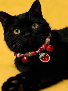 Red Strawberry Cute Pet Necklace, Lightweight And Skin-Friendly, Suitable For Small Cats And Dogs, Knotted Braided Design, Adjustable Size, Anti-Lost - Red - View 7