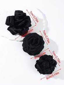 3PCS Women's Solid Color Fabric Large Multi-Layer Rose Flower Hair Clips Elegant Updo Claw Clips Versatile Hair Accessories For Daily/Date/Commute - Satin Black + Solid Black + Bud Black - View 6