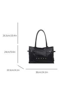 New Casual Crocodile Pattern PU Leather Large Capacity Handbag, Designed For Women, Fashionable And Minimalist, Solid Color, Zipper Closure, Suitable For Women's Shoulder Carry And Handheld Use, Women's Handbag - Black - View 4