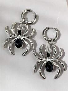 1對哥德龐克風復古黑色寶石蜘蛛耳環，適合女性，情人節、媽媽、母親節禮物、萬聖節禮物，中性款 - 黑色 - 查看 2
