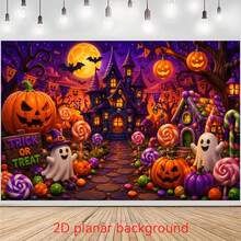 Phông nền banner chủ đề Halloween 2D, bao gồm đèn lồng bí ngô, nhà kẹo ma, lâu đài phép thuật, trăng rằm, dơi và các thiết kế khác, rất phù hợp làm phông nền banner Halloween - 1 - Xem 8