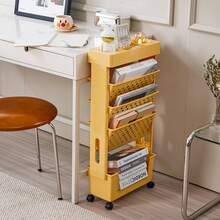 5-Tier Mobile Bookshelf Storage Cart With Wheels, Rolling Side Desk Bookshelf, Floor-Standing Office & Study Supplies Folder Storage Trolley - Multicolor - View 4