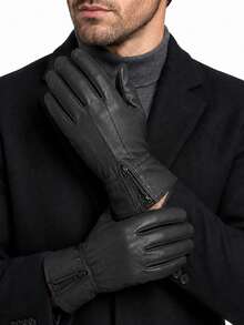 1 Pair Warm 100% Sheep Leather Gloves: Anti-Slip, Waterproof, Touchscreen Compatible, Suitable Outdoor Snow, Winter Skiing, Cycling For Men - 1 Pair - View 4